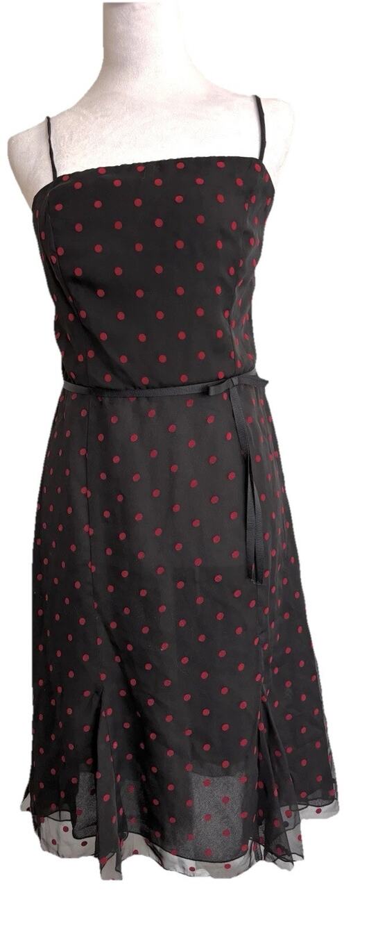 CDC Black Red Polka Dot Dress Size 10 Spaghetti Straps Chiffon Fairy Whimsygoth - Picture 1 of 7
